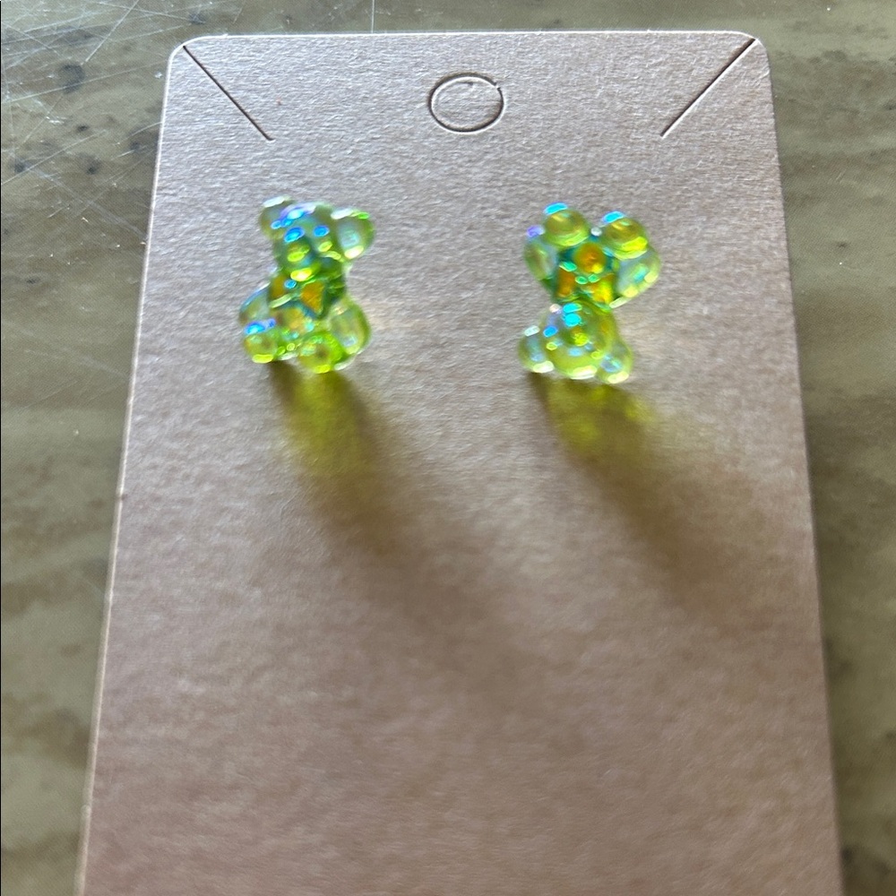 2/14 Iridescent Teddy Bear Crystal Stud Earrings NEW - Picture 6 of 9